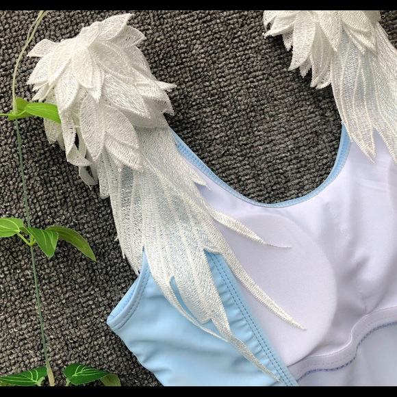 LYB LIGHT BLUE ANGEL WING ONE PIECE SWIMSUIT - Picture 4 of 7